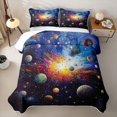 thumbnail image 2 of Manfei Celestial Colorful Planets Bed Spread Queen,Glowing Space Nebula Queen Coverlet Set,Blue Orange,Black Reversible,3 Pieces,1 Quilt and 2 Pillowcases, 2 of 7