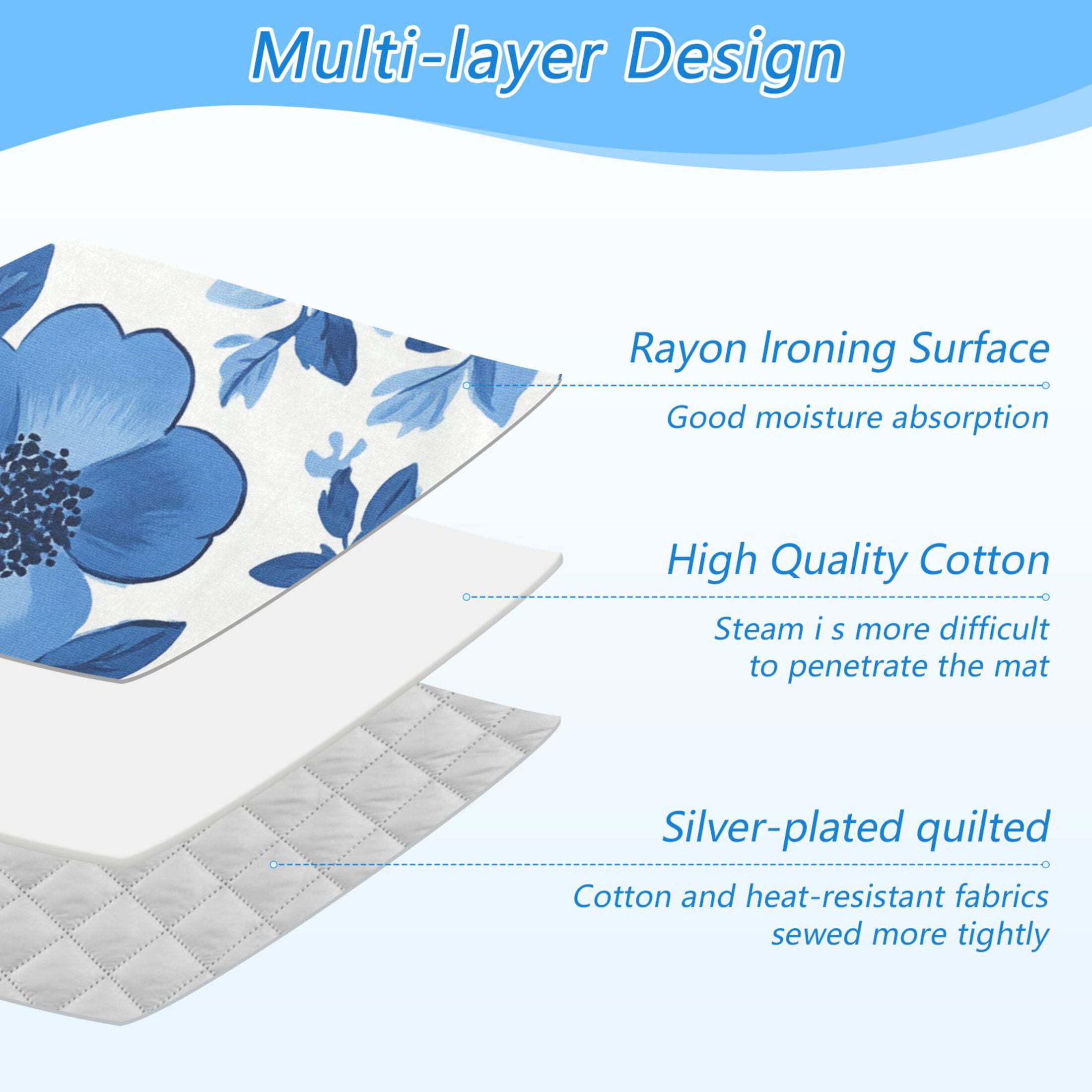 Blue Ink Flower Ironing Mat Blanket for Table Top Travel Portable Ironing Board Pad 47.2x27.6 Inch