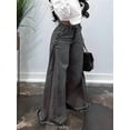 thumbnail image 5 of Womens Bell Bottom Jeans High Waist Stretch Wide Leg Flared Pleated Vintage Casual Loose Denim Pants Black & Gray XL, 5 of 7