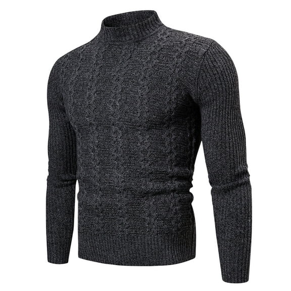 TFEOQRY Men's Turtleneck Sweater Cable Knitted Pullover Sweaters Fall Winter Warm Solid Color Tops Dark Gray