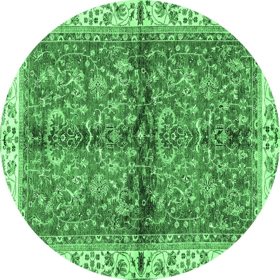 Ahgly Company Indoor Round Oriental Emerald Green Traditional Area Rugs, 3' Round