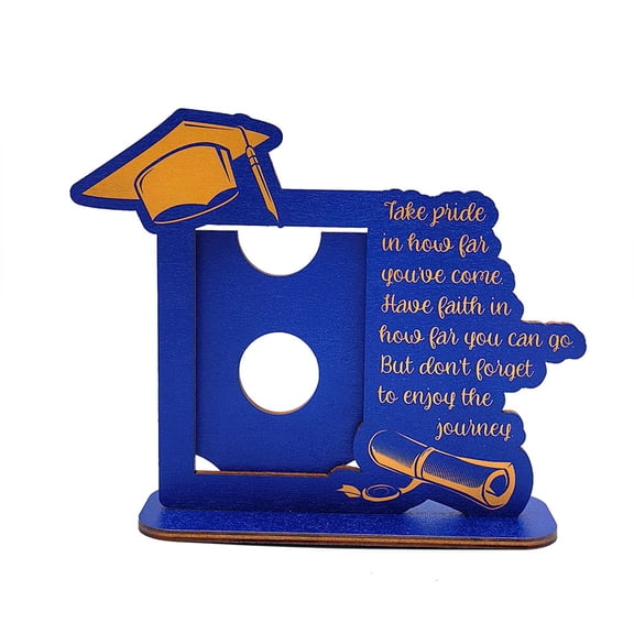 Graduation Picture Frame, Wooden Graduation Photo Frame with Blessing Words & Graduation Cap Pattern Grad Frame Graduation Picture Display Holder,Blue