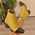 thumbnail image 6 of Bnwani Boots for Women New Winter Fashion Toe Square Thick Chunky Casual Splicing Boot Yellow Size 9, 6 of 9