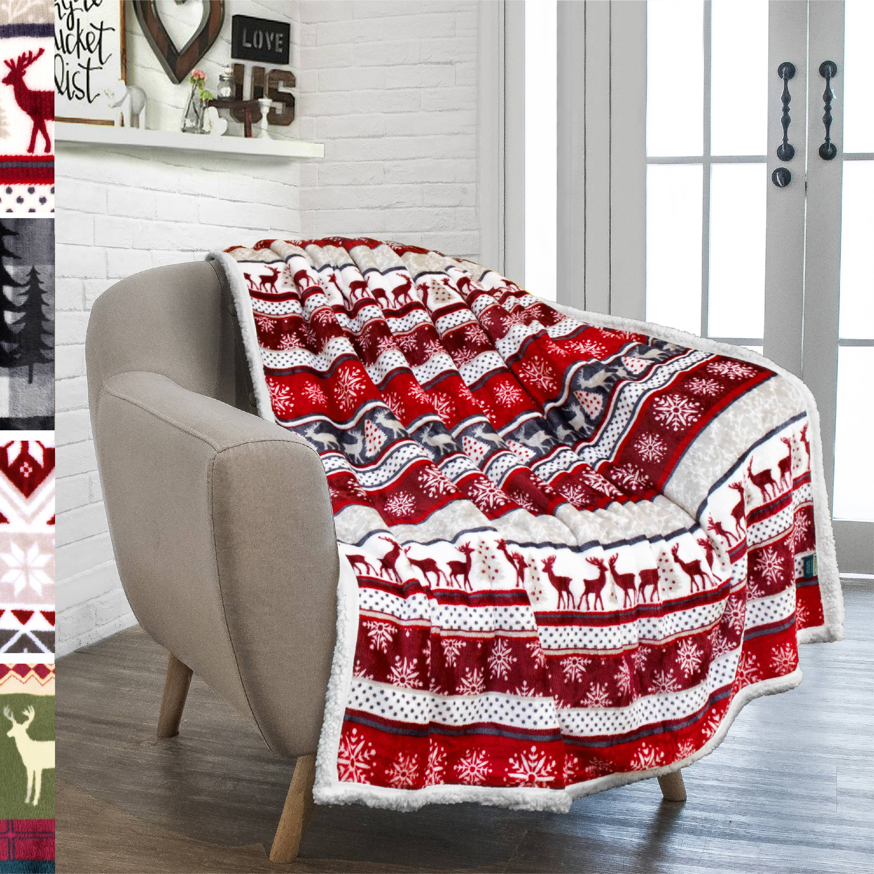 PAVILIA Premium Plush Sherpa Throw Christmas Blanket  Soft, Warm, Cozy, Reversible Microfiber 