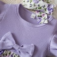 thumbnail image 5 of Toddler Girl Dresses Toddler Children Fly Sleeve Flowers Prints Bowknot Dresses Headband Suit Baby Girl Dress Purple 12 Months-18 Months, 5 of 7