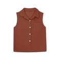 thumbnail image 7 of SGMVNU 2 Pack Girl's Button Down Sleeveless Blouse Summer Lapel Collar Tank Tops Casual Loose Cotton Linen Shirts, Size 9-10 Years, Light Blue & Coffee, 7 of 7