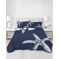 thumbnail image 2 of Quilt King Size Bedding Set, Navy Blue Starfish Coastal Reversible Summer Quilt 3 Pieces, Seaside Nautical Summer Ocean Lightweight Bedspreads Coverlets with 2 Pillow Shams for All Seasons, 2 of 5