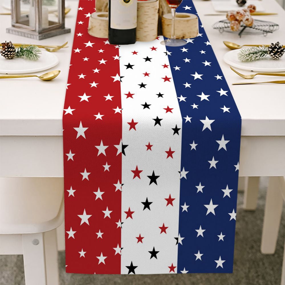 Embroidered Patriotic 4th of July Americana Flag Garden Polyester Table Runner 