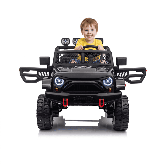 24V 2 Seater Ride On Truck with Remote Control, 4WD Kids Electric Car with EVA Wheels, LED Lights, Music and Suspension, Black