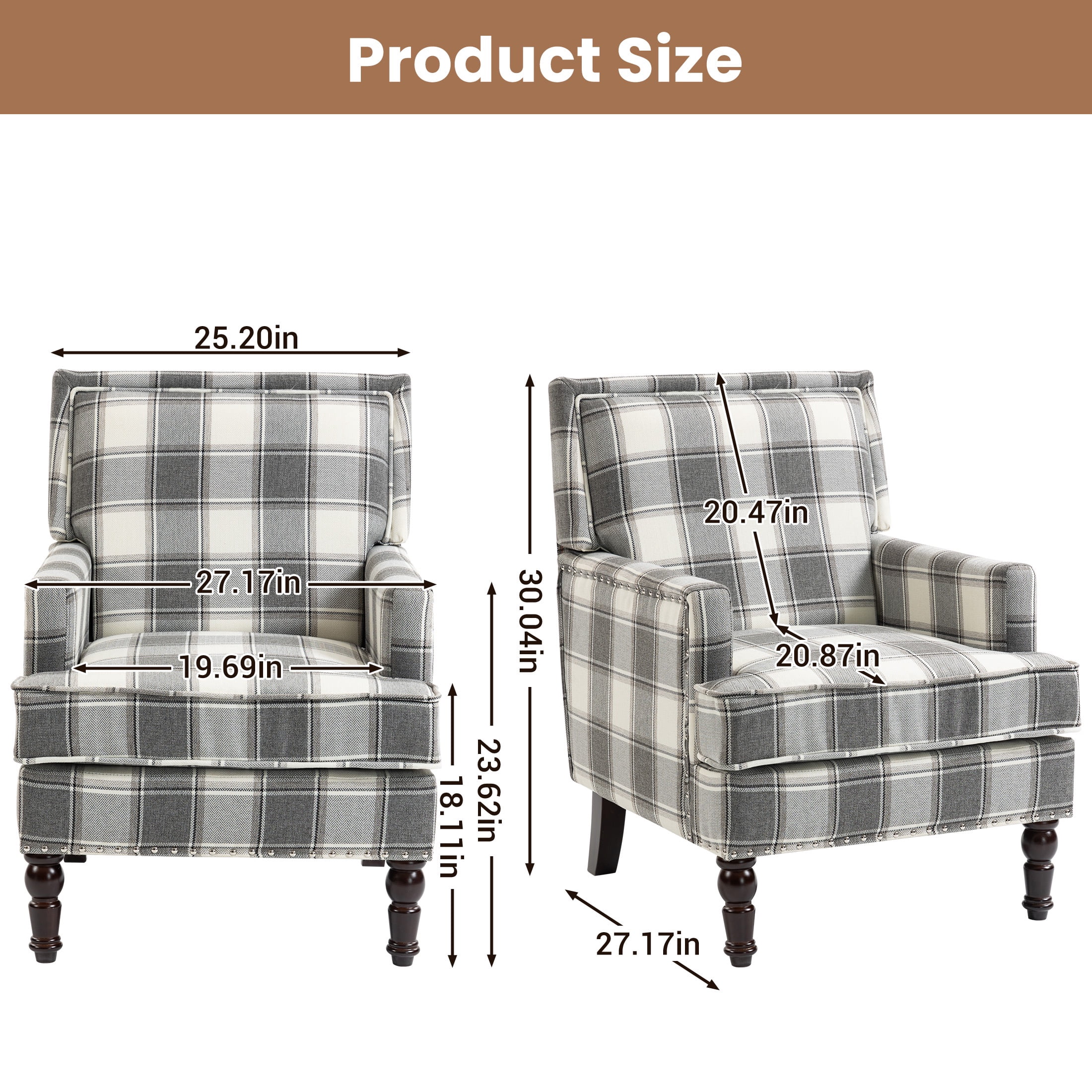LEGAHOME Vintage Accent Chair, Upholstered Armchair with Nailhead Trim, Linen Fabric Arm Chair Comfort Reading Chair Lounge Chair for Living Room Bedroom Sunroom, Antique Grey(1PC)