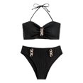 thumbnail image 2 of 1 Set Women Sexy Bikini Set Rhinestone Inlaid Chain Decor Halter Bra High Waist Briefs Set Quick Drying Swimwear Beachwear, 2 of 6