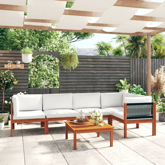 vidaXL 6 Piece Patio Lounge Set with Cushions Cream Solid Acacia Wood