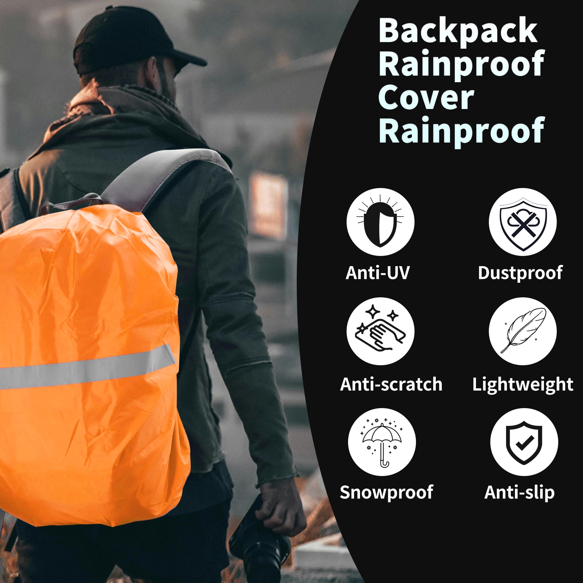 Unique Bargains Reflective Waterproof Backpack Rain Cover Orange