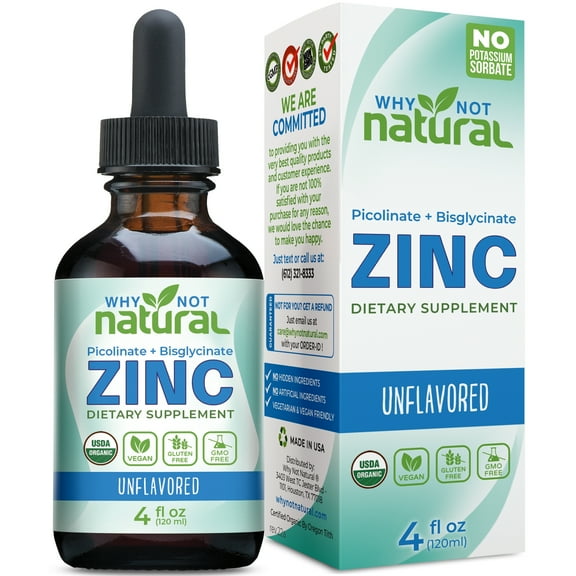Why Not Natural Organic Zinc Drops, Picolinate & Bisglycinate, Vegan, Gluten-Free, 4 fl