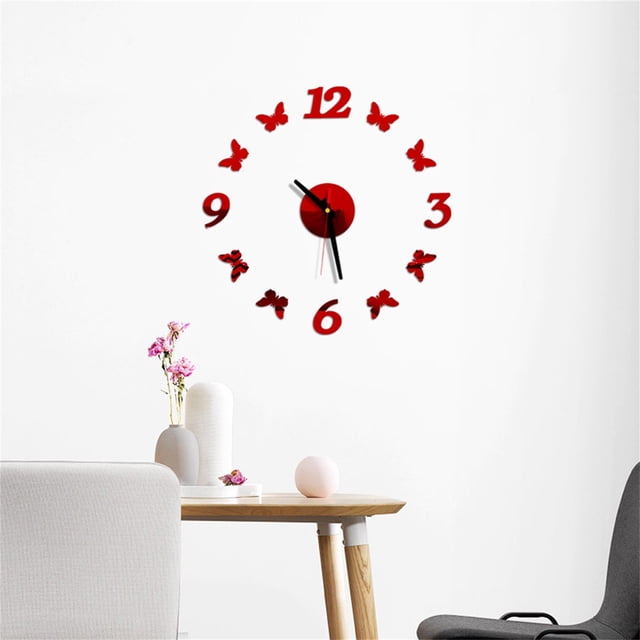 Agiferg DIY Wall Clock 3D Mirror Surface Sticker Home Office Decor Clock