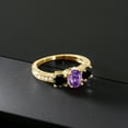 thumbnail image 3 of Gem Stone King 1.97 Ct Oval Purple Amethyst Black Diamond 18K Yellow Gold Plated Silver Moissanite Ring (Size 6), 3 of 4