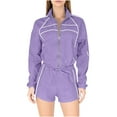 thumbnail image 5 of QATAINLAV Two Piece Sets for Women Full Zip Up Crop Sweatshirts Sport Jackets and Drawstring Shorts Fashion Stripe Tracksuits with Pockets, Purple, M, 5 of 10