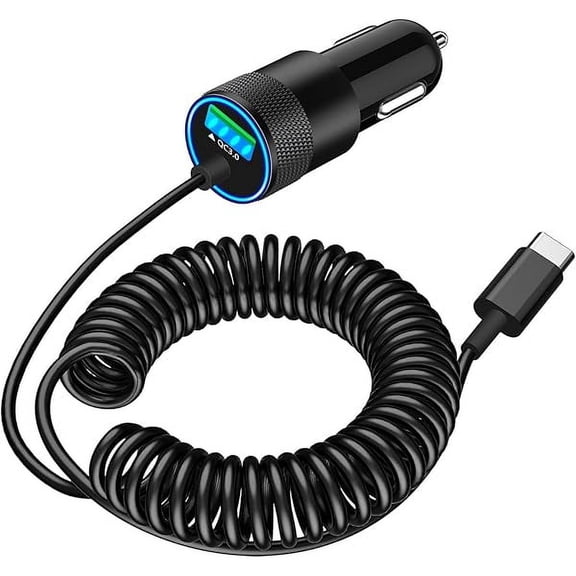 Quyaojz iPhone 17 Car Charger Fast Charging, 75W USB C PD&QC Car Power Cigarette Lighter USB Charger with 6FT Type C Coiled Cable for iPhone 17/17 /16/15/Galaxy S26/S25/Pixel