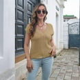 thumbnail image 4 of Womens V Neck Sweater Vest Ribbed Knit Casual Cap Sleeve Loose Fit Pullover Tops Fall Clothes Khaki L, 4 of 8