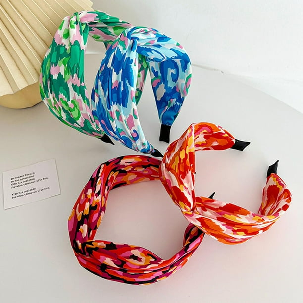 KOVOLITU Paquete de 4 diademas con estampado de hojas florales, diademas anudadas anchas para mujeres, diademas de moda con nudo cruzado, ocio