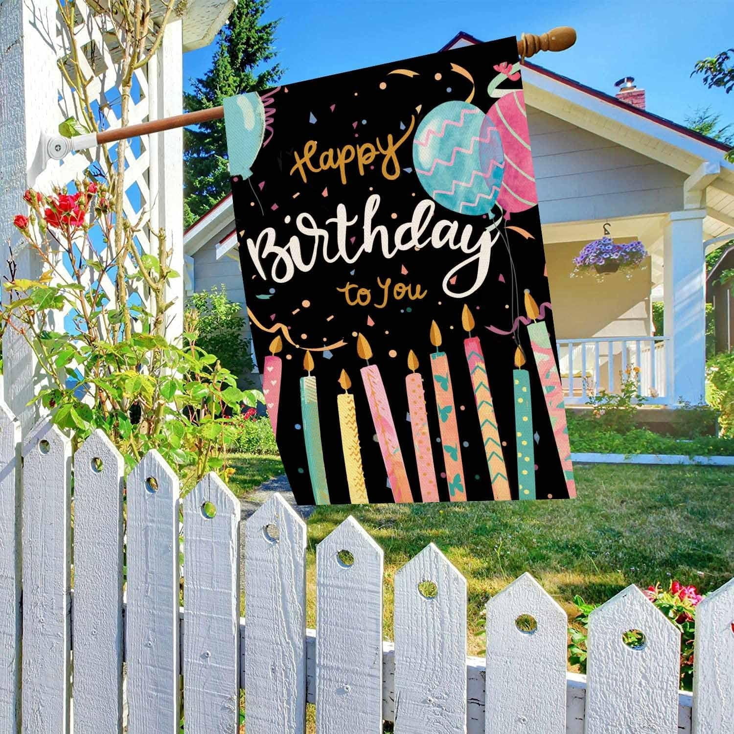Happy Birthday House Flag Double Sided Birthday Party Welcome Garden Yard Flag Vertical Farmhouse Outdoor Outside Home Celebration Decoration