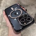 thumbnail image 1 of Bling Glitter Rhinestone Magnetic Wireless Charge Case for iPhone 16 15 14 13 12 11 Pro Max Plus Shockproof Pink Jewelled Cover black For iPhone 14 Plus, 1 of 6