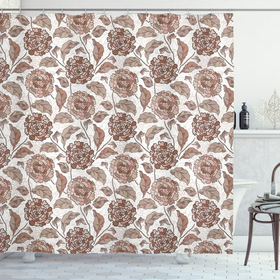 Ambesonne Floral Shower Curtain, Ornamental Foliage Motif, 69"Wx70"L, Warm Taupe Umber Blush