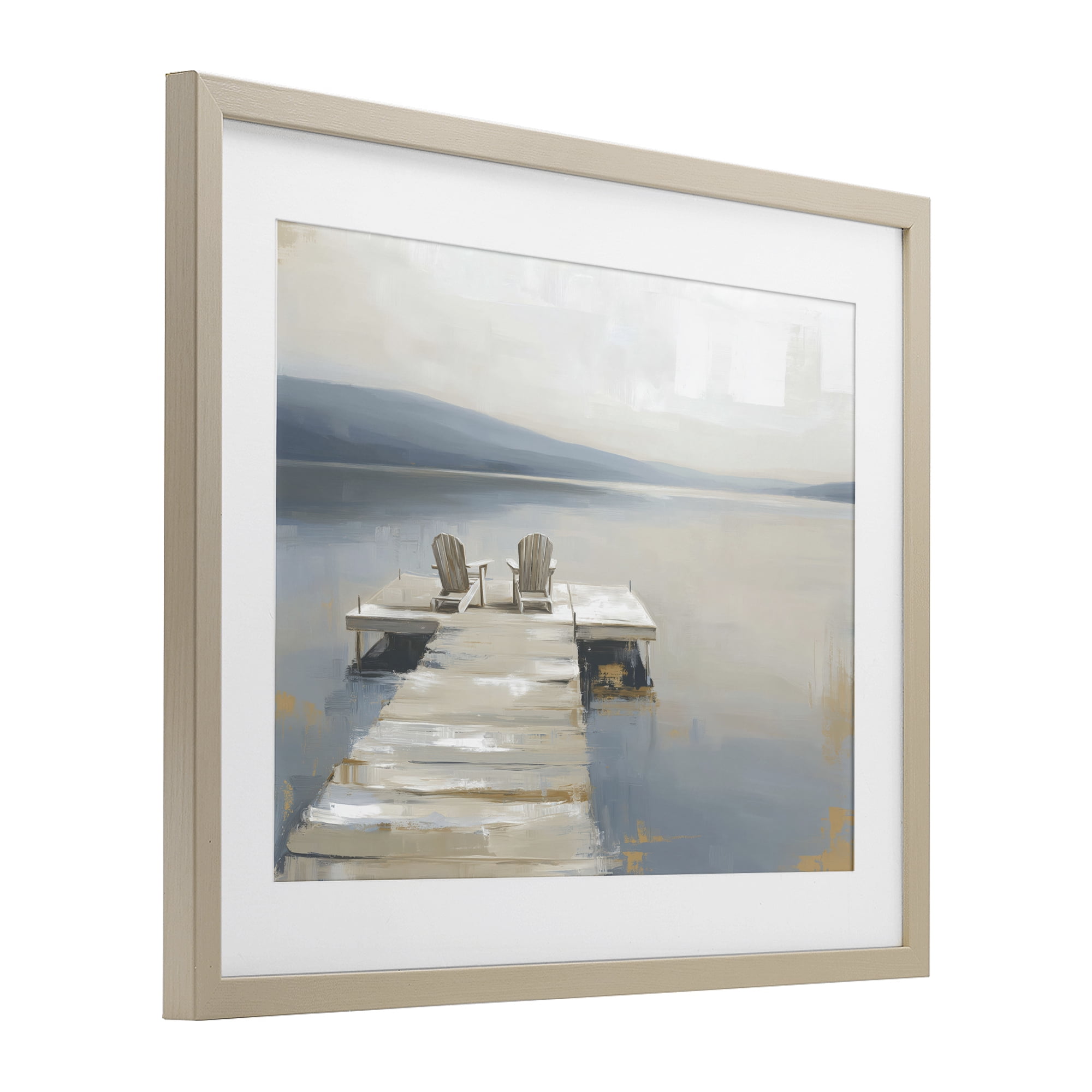 Stupell Industries Adirondack Chairs on Pier Birch Framed Print Under Glass, design by Kim Curinga