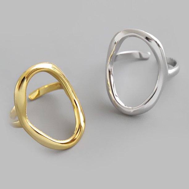 2 anillo hueco ovalado rojo neto de estilo europeo y americano personalidad femenina anillo de dedo índice ovalado hueco irregular geométrico moderno, oro + plata