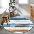 thumbnail image 3 of Vintage Blue Round Rugs for Living Room 3ft Brown Wood Grain Mottled Texture Abstract Art Non Slip Circle Rug Washable Low-Profile Indoor Carpet for Bedroom, Dining Room, Bathroom, 3 of 9