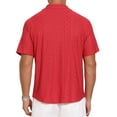 thumbnail image 3 of INSPIRE CHIC Men's Camp Collar Button Down Short Sleeve Hollow Texture Knit Shirts L Red, 3 of 6