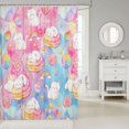 thumbnail image 2 of Manfei Funny Stars Kitten Shower Curtain 72Wx72L, Kawaii Macarons Lollipop Bathroom Curtain, Pink Blue, 2 of 5