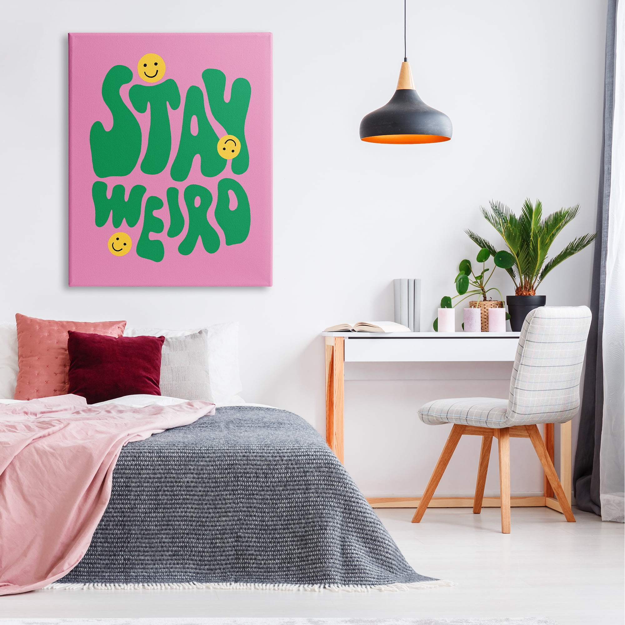 Stupell Industries Stay Weird Retro Smilies Typography Painting Gallery Wrapped Canvas Art Print Wall Art, 36 x 48