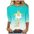 thumbnail image 3 of DDAPJ pyju Jesus Shirts for Women Christian Cross Printed 3/4 Sleeve T-shirts Happy Easter Dressy Casual Round Neck Blouses Light Blue XXL, 3 of 5