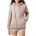 thumbnail image 3 of Jinhomg 2026 Trendy Hoodies for Women Plus Size Casual Solid Drawstring Hooded Sweatshirt Oversized Comfy Long Sleeve Zip Up Jacket with Pockets Khaki XL, 3 of 5