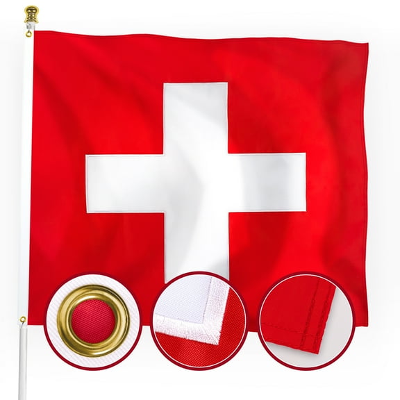 Switzerland Swiss Flag 3x5 Outdoor, Double Sided Embroidered Cross, Heavy Duty 210D Nylon Swiss National Country Flag