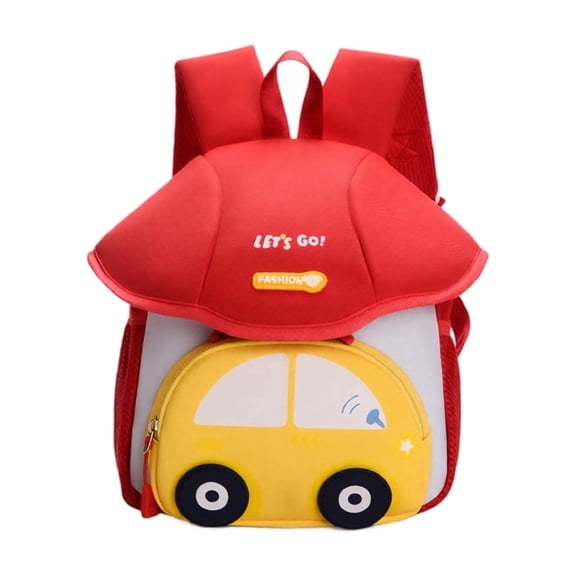 3D Cartoon Bus Backpack for Toddlers, Cute Kindergarten School Bag for Boys Girls, Lightweight Nylon Anti-Lost Daycare Travel Rucksack, Red