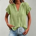 thumbnail image 3 of QASIEATN Women's Trendy Essentials Clothing: Pretty Short Sleeve V Neck Blouse Fall Fashion Outfits for Women, 3 of 6