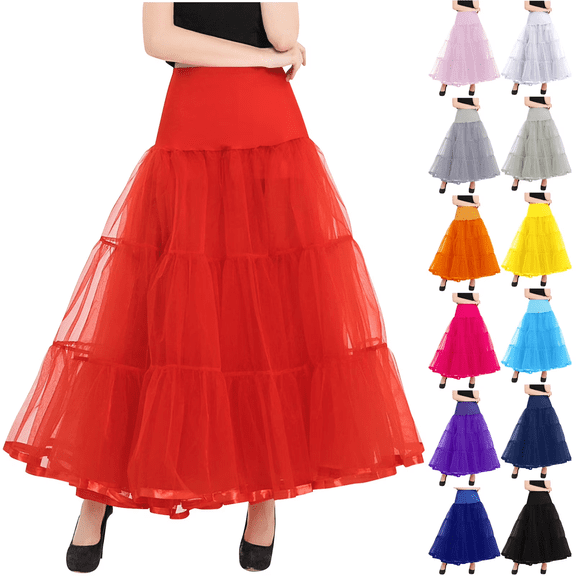 QATAINLAV Women's Ankle Length Petticoats Bridal Wedding A Line Flowy Crinoline Underskirt Tulle Tutu Lace Maxi Skirts Beige L
