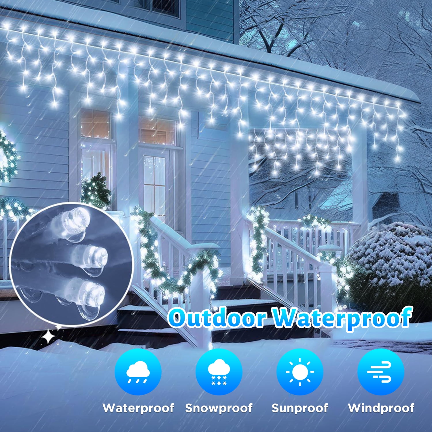 99ft Christmas Icicle Lights, Curtain Fairy Icicle String Lights with 228 Drops, Led Christmas Twinkle Lights for Holiday, Party, Christmas Decorations, White
