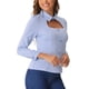 thumbnail image 4 of INSPIRAR CHIC Blusa Elegante Casual de Manga Larga con Cuello Choker y Estampado de Houndstooth para Mujeres XL Azul Claro, 4 of 6