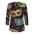 thumbnail image 4 of Mifsaly Mardi Gras Shirts for Women Cute Print V-Neck 3/4 Sleeve Blouse 3 Buttons Loose Dressy Casual Pullover Tops Funny Carnival Festival Shirt Fashion Spring Summer Basic Outfits L, 4 of 5