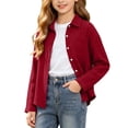 thumbnail image 2 of Lutiedan Button Down Shirts for Girls Classic Long Sleeve Collared Shirt Casual Solid Color Texture Cardigan Size 3-14,Wine, 2 of 8