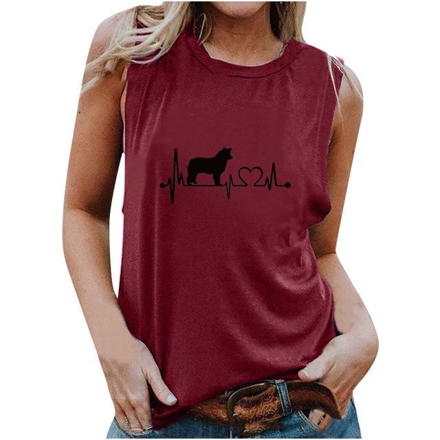 Tops casuales sexys de verano sin mangas para mujer Tops de chaleco sin mangas con estampado de cuello redondo regular Pompotops lopia994709