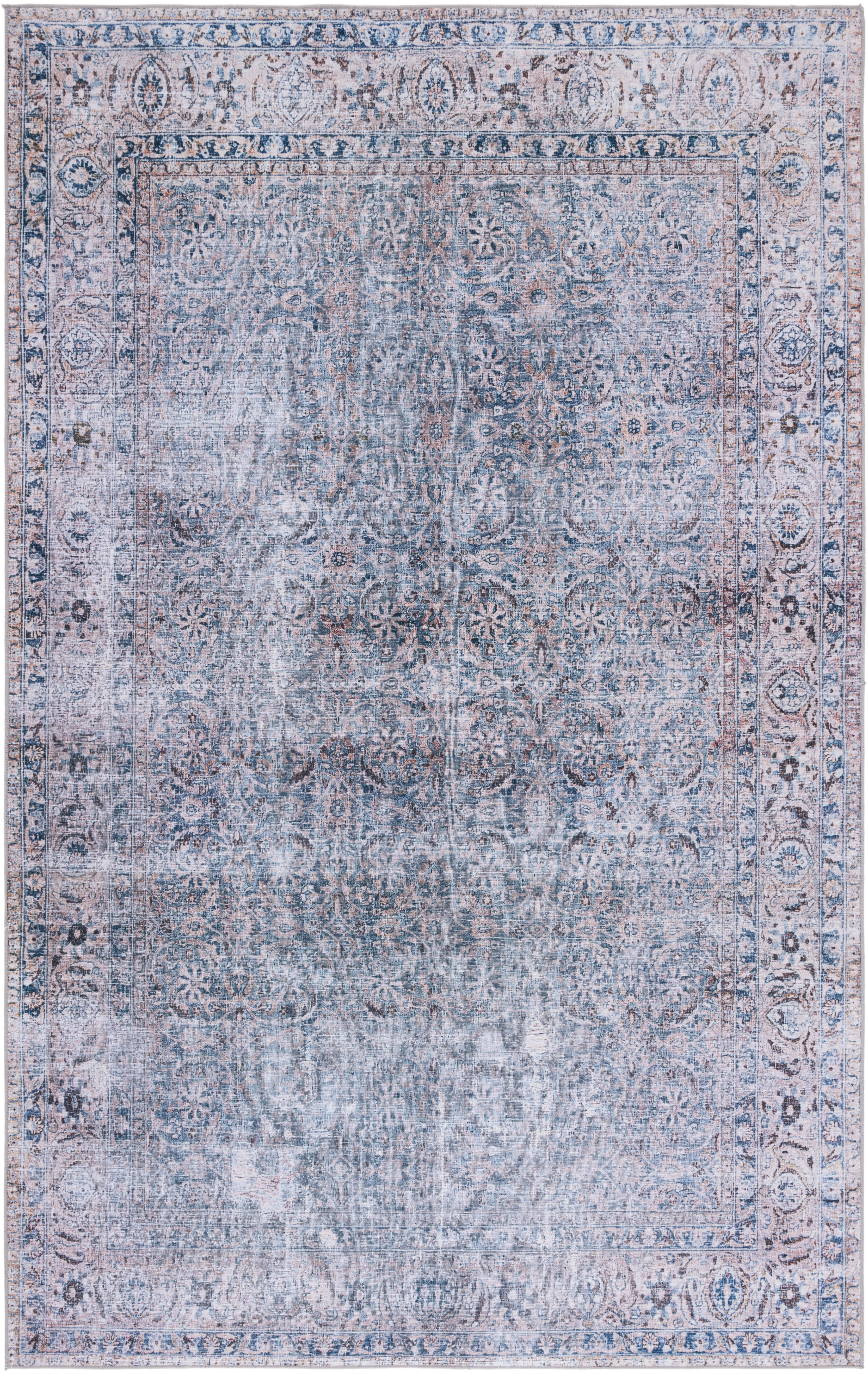 SAFAVIEH Tucson Leland Traditional Machine Washable Area Rug, 4' x 6', Green Blue/Beige