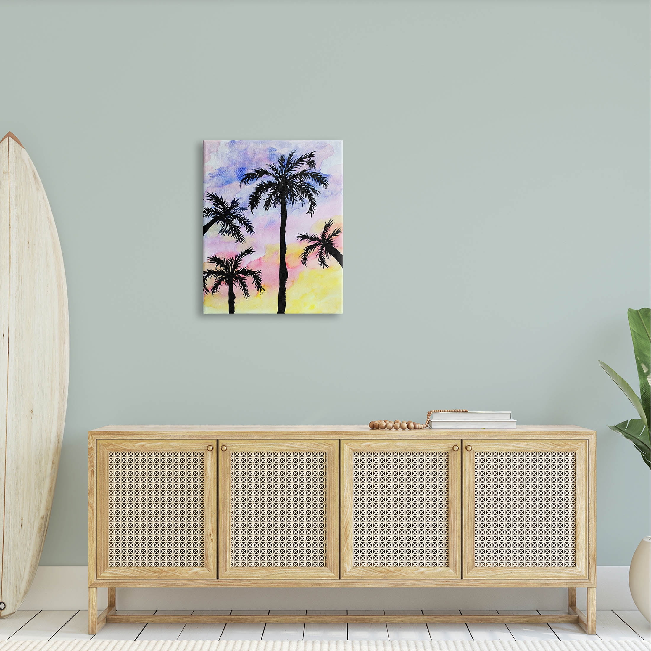 Palm Tree Silhouettes Sunset Sky Botanical & Floral Graphic Art Gallery Wrapped Canvas Print Wall Art
