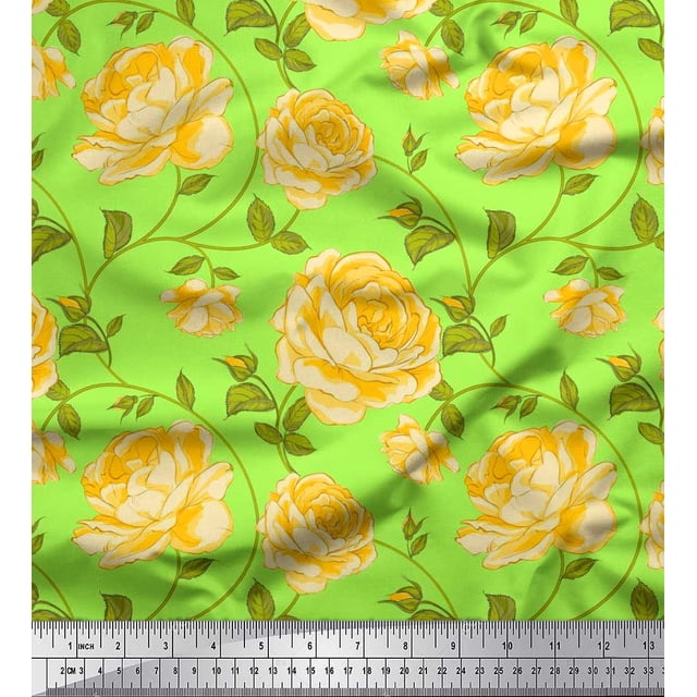 Soimoi Tissu en Jersey de Coton Imprimé Feuilles & Roses au Mètre 58 Pouces de Large