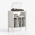 thumbnail image 5 of Joyyskill Modern Record Player Stand, Vinyl Record Storage Cabinet with Open Shelf, Wood Records Player Table Cube Storage Organizer, Antique White, 5 of 6