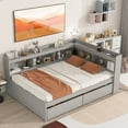 Gray Full Size Daybed with Pull Out Drawers, Lshaped Bookcases