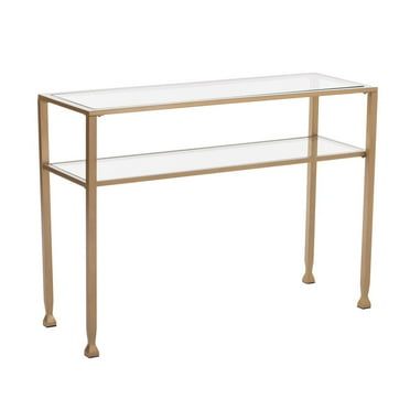 HomeRoots 43" Clear and Gold Glass Console Table With Storage